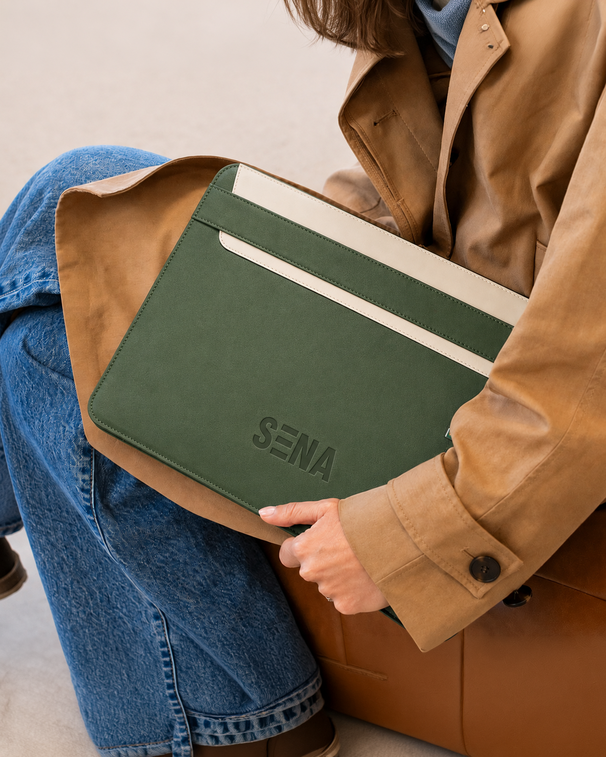 SENA Faux Leather Laptop Sleeve Green