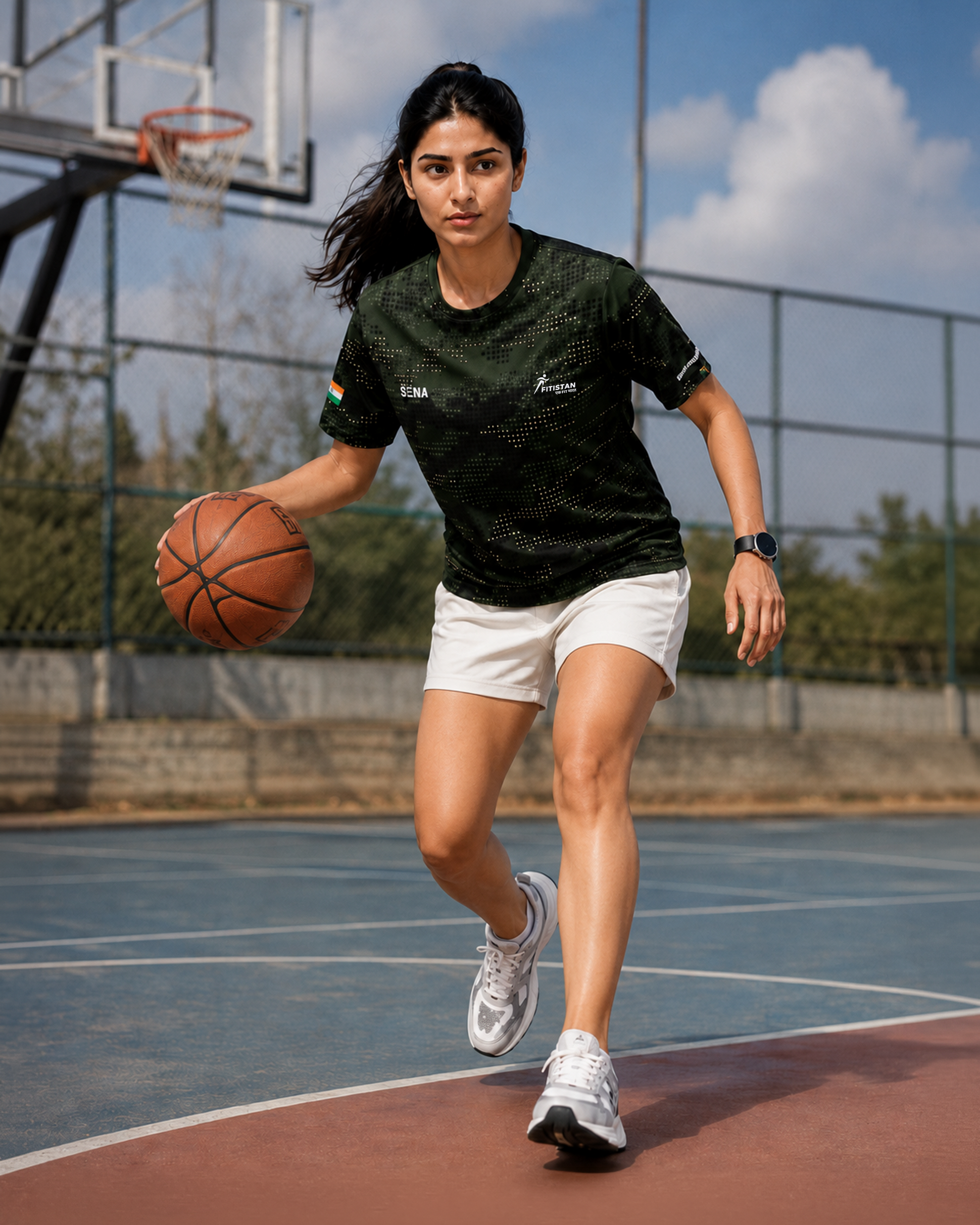 Dark Green Camouflage Print Round Neck 180 GSM Dri-Fit T-Shirt | 'Amar Jawan' Patriot Tee