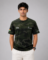 Dark Green Camouflage Print Round Neck 180 GSM Dri-Fit T-Shirt | 'Amar Jawan' Patriot Tee