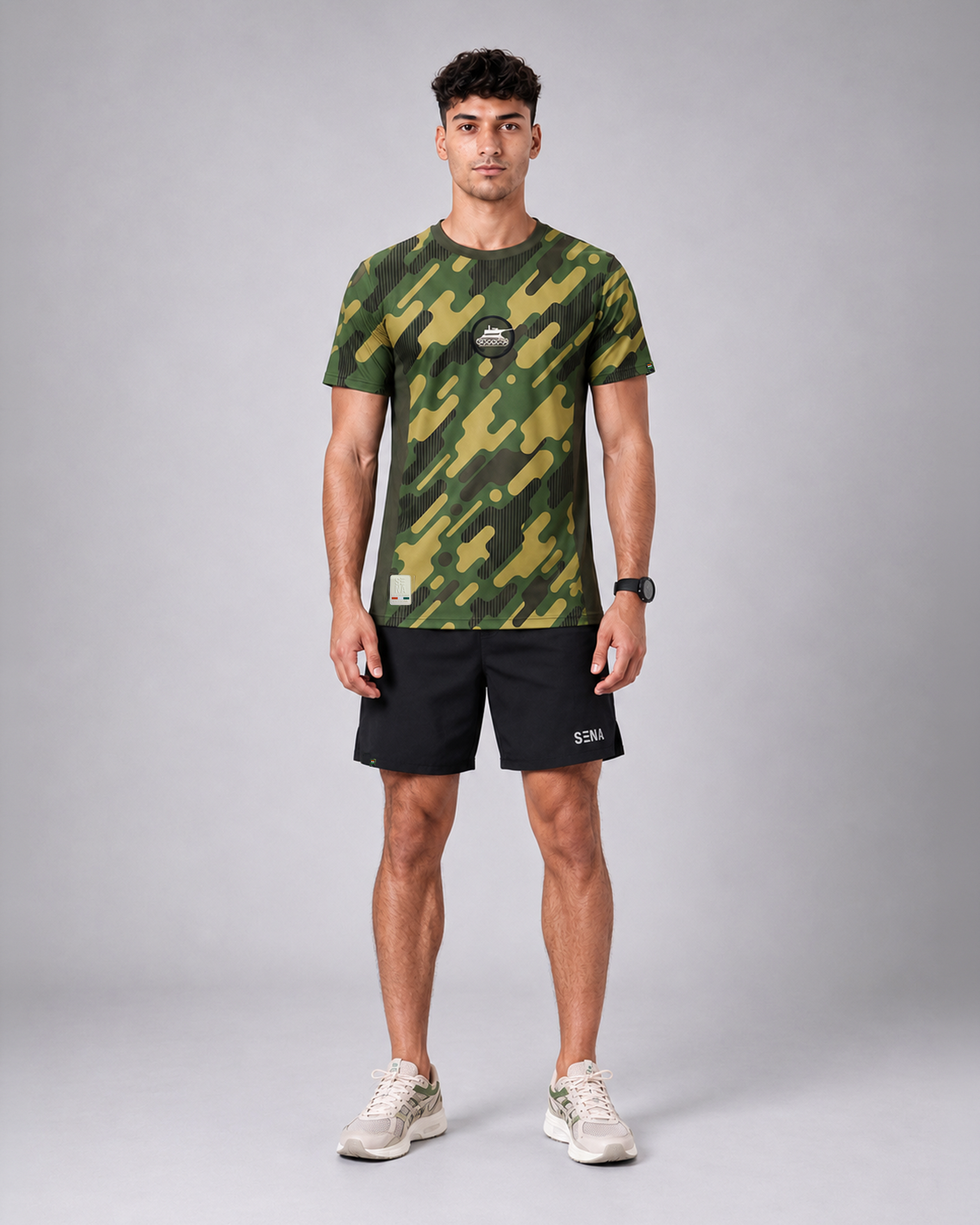 Green Army Camouflage Round Neck 180 GSM Dri-Fit T-Shirt | High-Performance Athleisure Tee