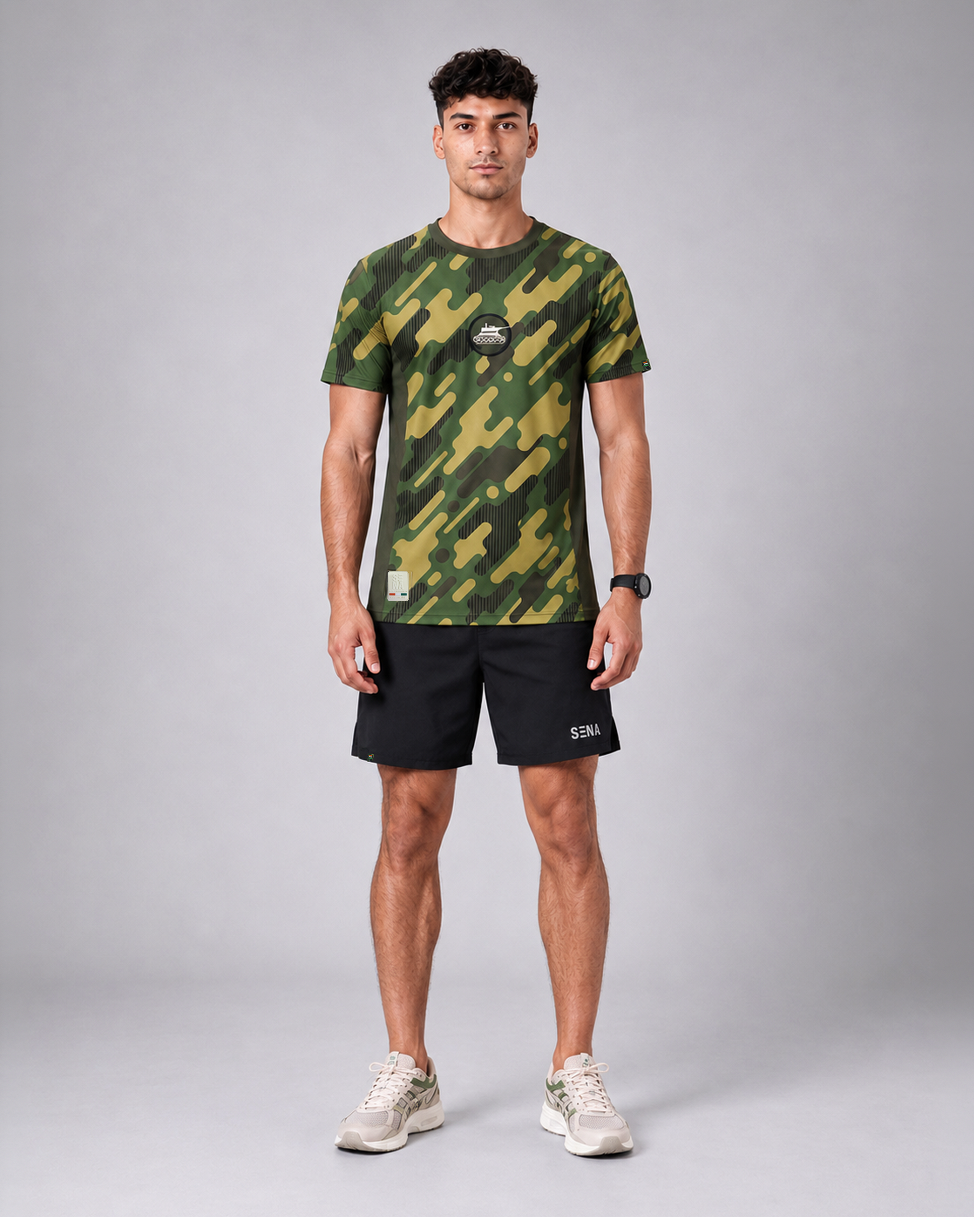 Green Army Camouflage Round Neck 180 GSM Dri-Fit T-Shirt | High-Performance Athleisure Tee