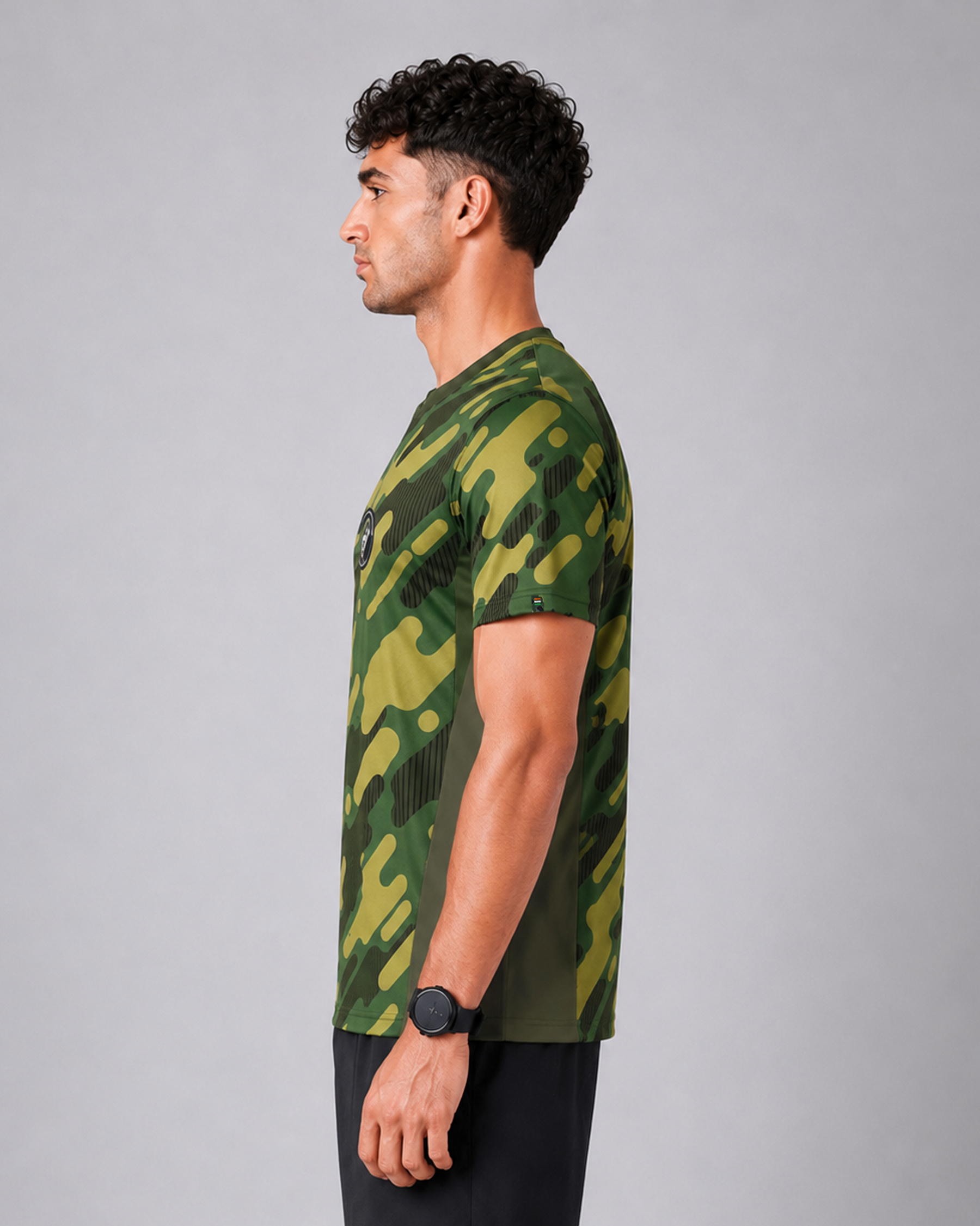 Green Army Camouflage Round Neck 180 GSM Dri-Fit T-Shirt | High-Performance Athleisure Tee