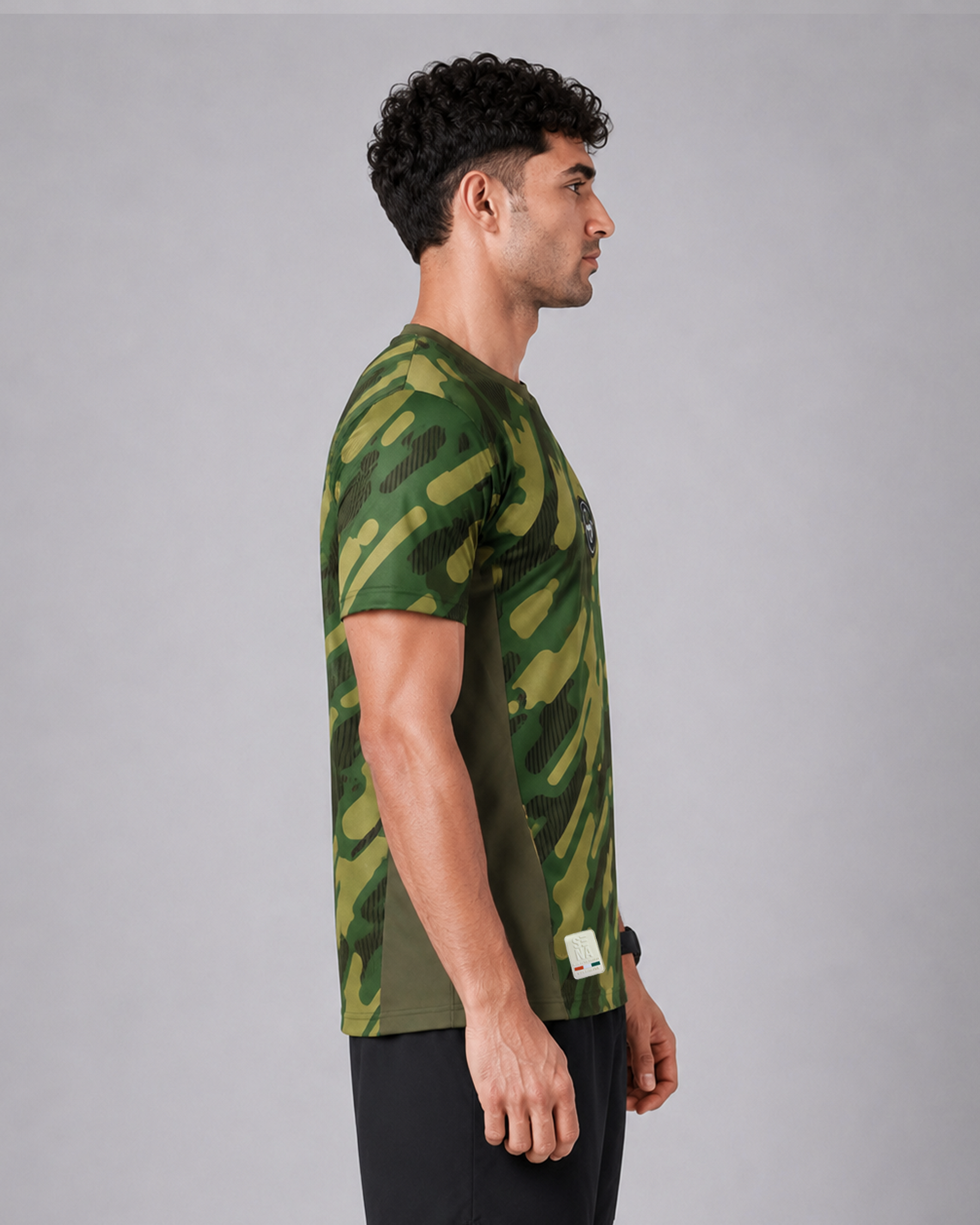 Green Army Camouflage Round Neck 180 GSM Dri-Fit T-Shirt | High-Performance Athleisure Tee