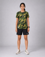 Green Army Camouflage Round Neck 180 GSM Dri-Fit T-Shirt | High-Performance Athleisure Tee