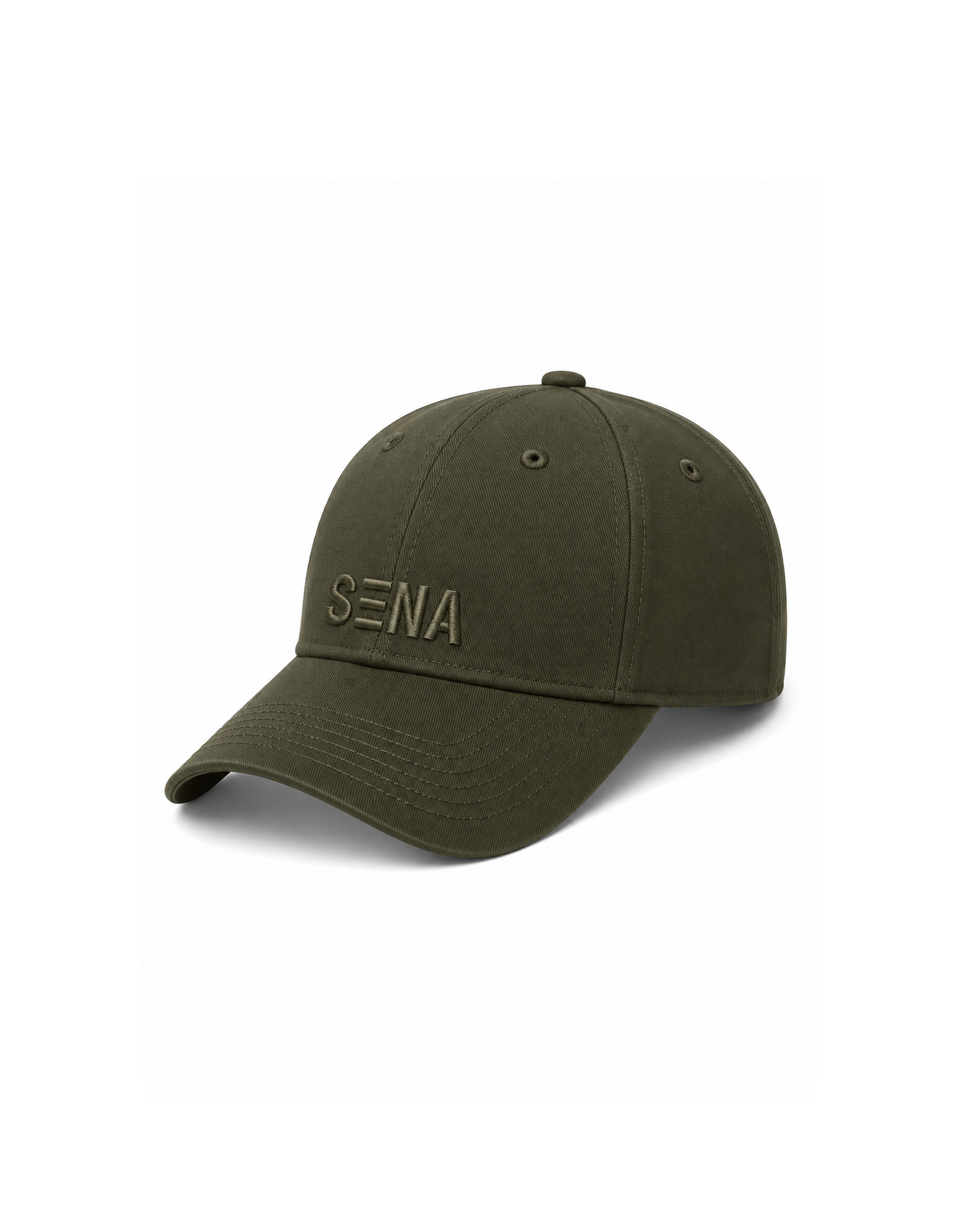 Black cap with a purple logo on a light gray background