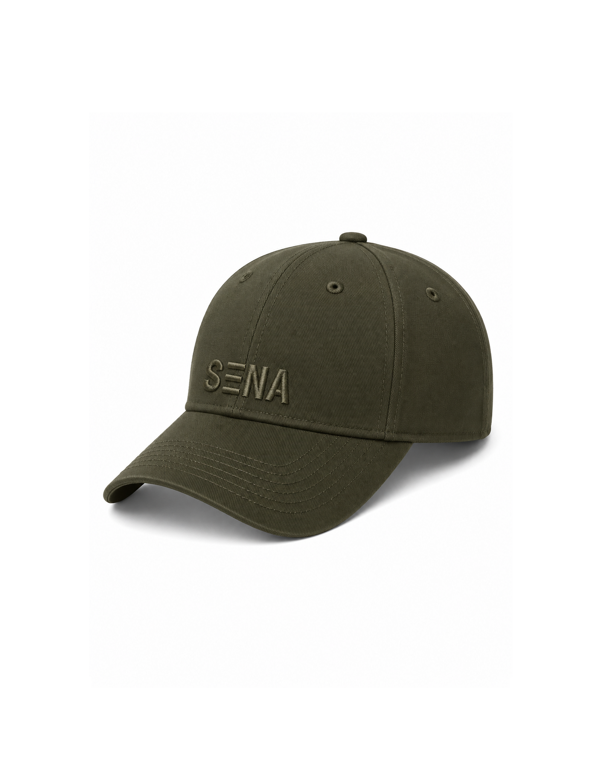 Black cap with a purple logo on a light gray background
