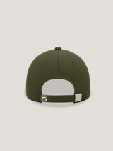 Green cap with a white strap on a light gray background