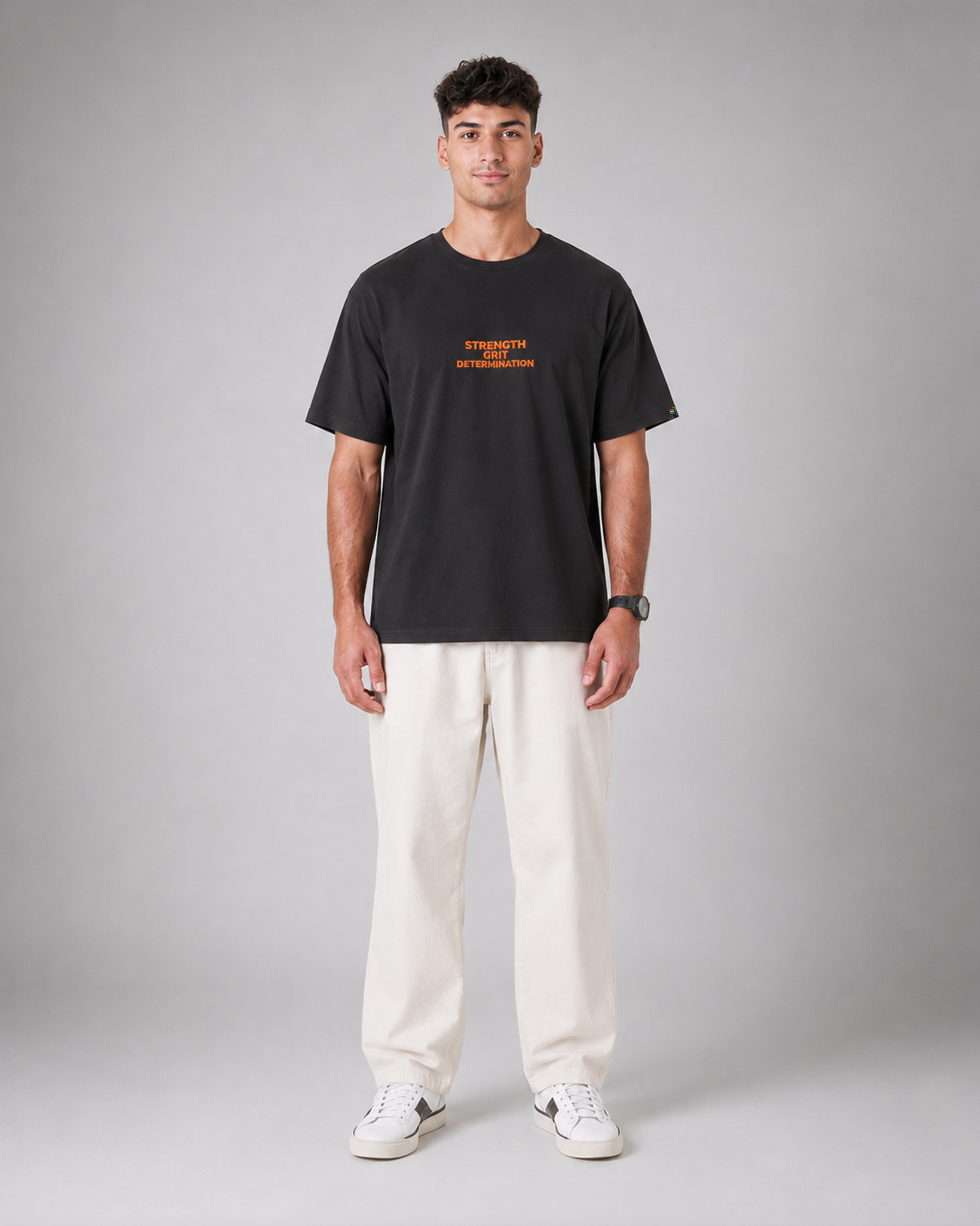 Strength Grit Determination T-Shirt | 220 GSM Cotton Sinker | Dark Grey Relaxed Fit Tee
