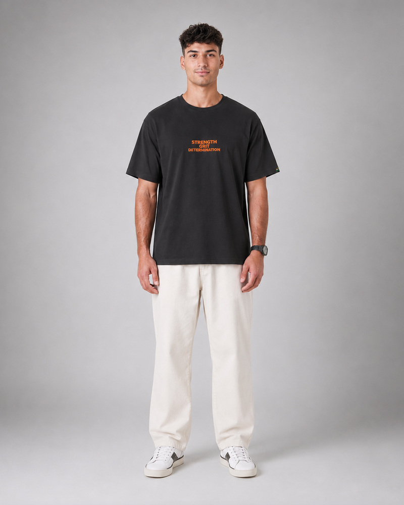 Strength Grit Determination T-Shirt | 220 GSM Cotton Sinker | Dark Grey Relaxed Fit Tee