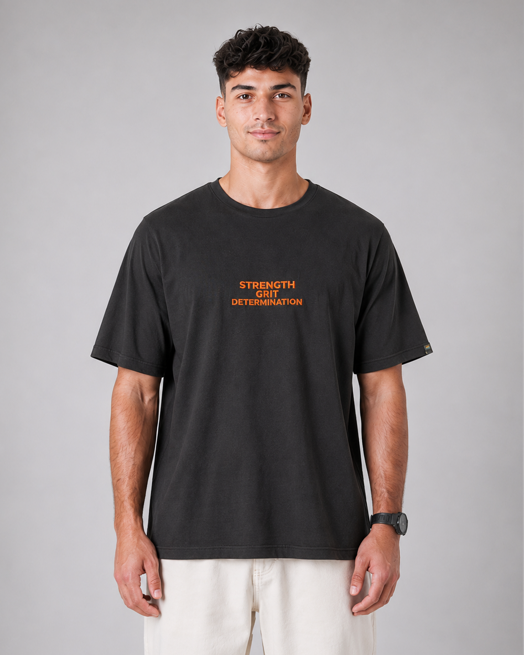 Strength Grit Determination T-Shirt | 220 GSM Cotton Sinker | Dark Grey Relaxed Fit Tee