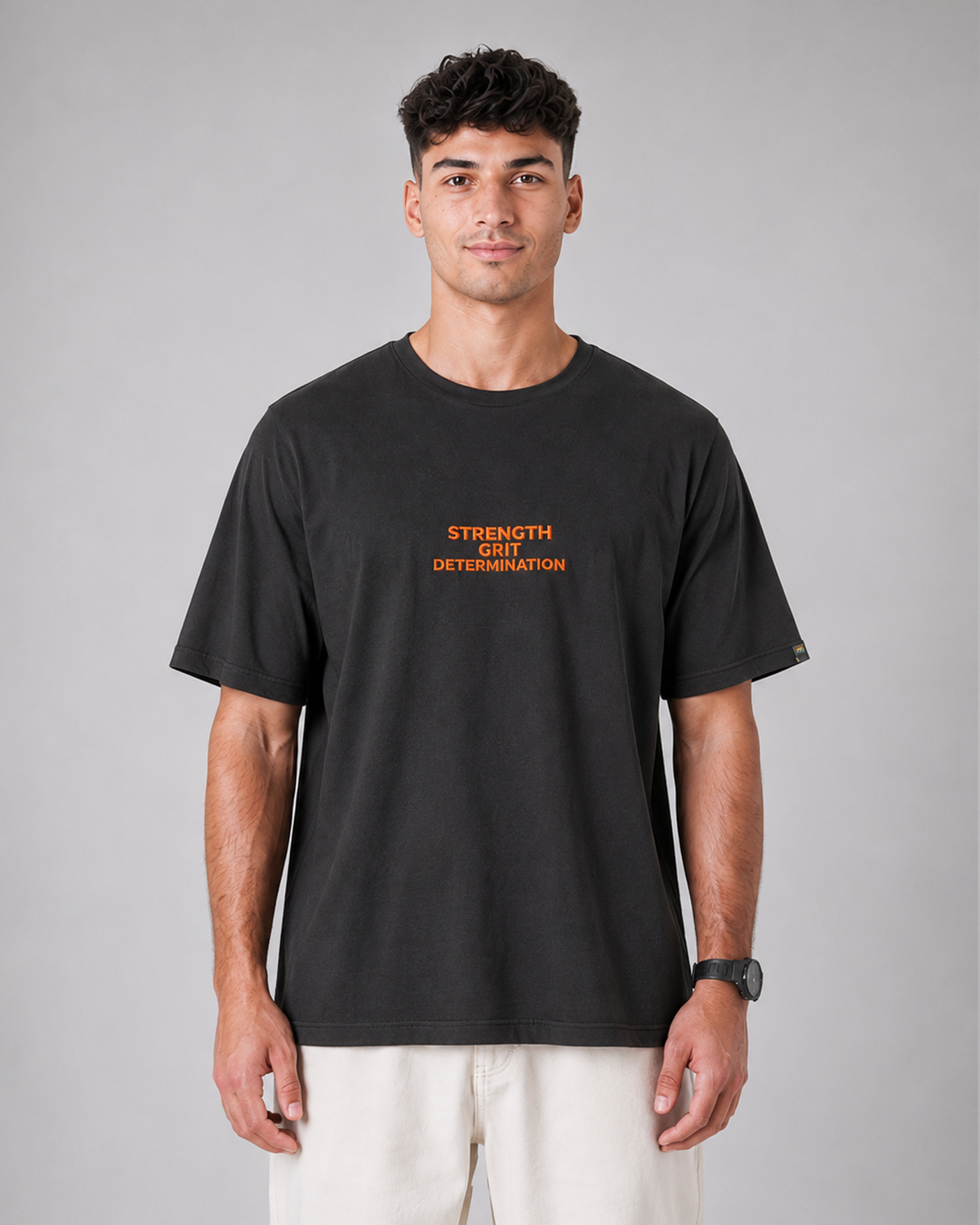 SENA Valor Cotton T-Shirt DTF Print | 220 GSM Cotton Sinker | Dark Grey Relaxed Fit Tee (Copy)