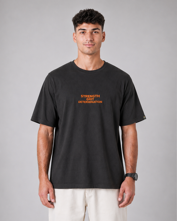 SENA Valor Cotton T-Shirt DTF Print | 220 GSM Cotton Sinker | Dark Grey Relaxed Fit Tee