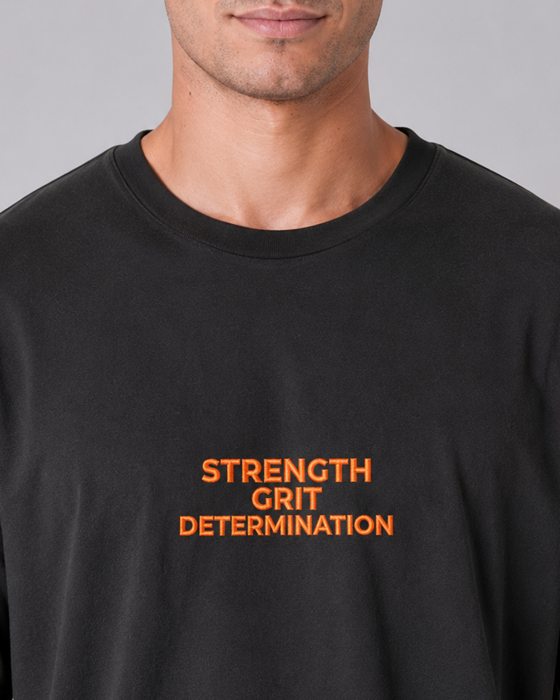 Strength Grit Determination T-Shirt | 220 GSM Cotton Sinker | Dark Grey Relaxed Fit Tee
