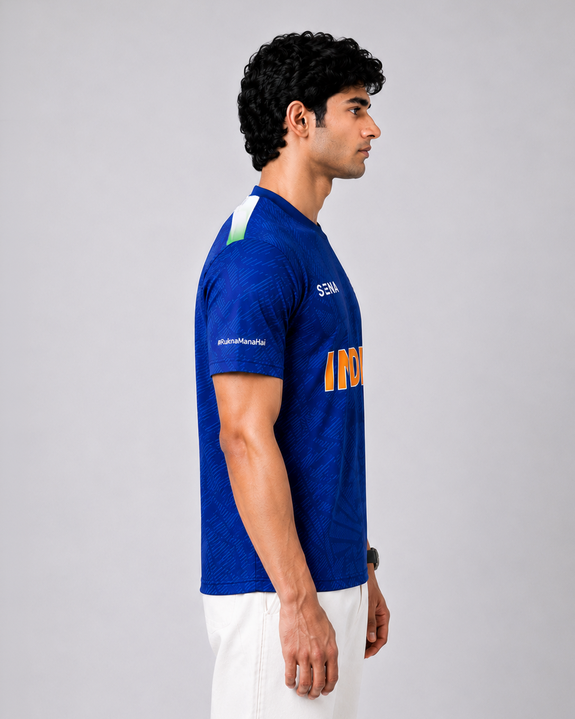Blue India Print Round Neck Dri-Fit T-Shirt | Custom Name/Number Tee