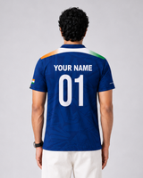 Blue India Print Round Neck Dri-Fit T-Shirt | Custom Name/Number Tee