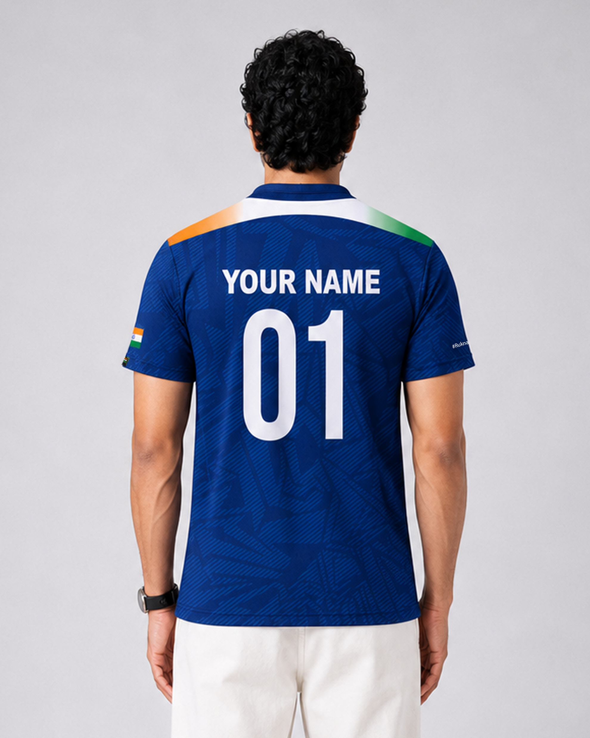 Blue India Print Round Neck Dri-Fit T-Shirt | Custom Name/Number Tee