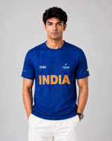 Blue India Print Round Neck Dri-Fit T-Shirt | Custom Name/Number Tee