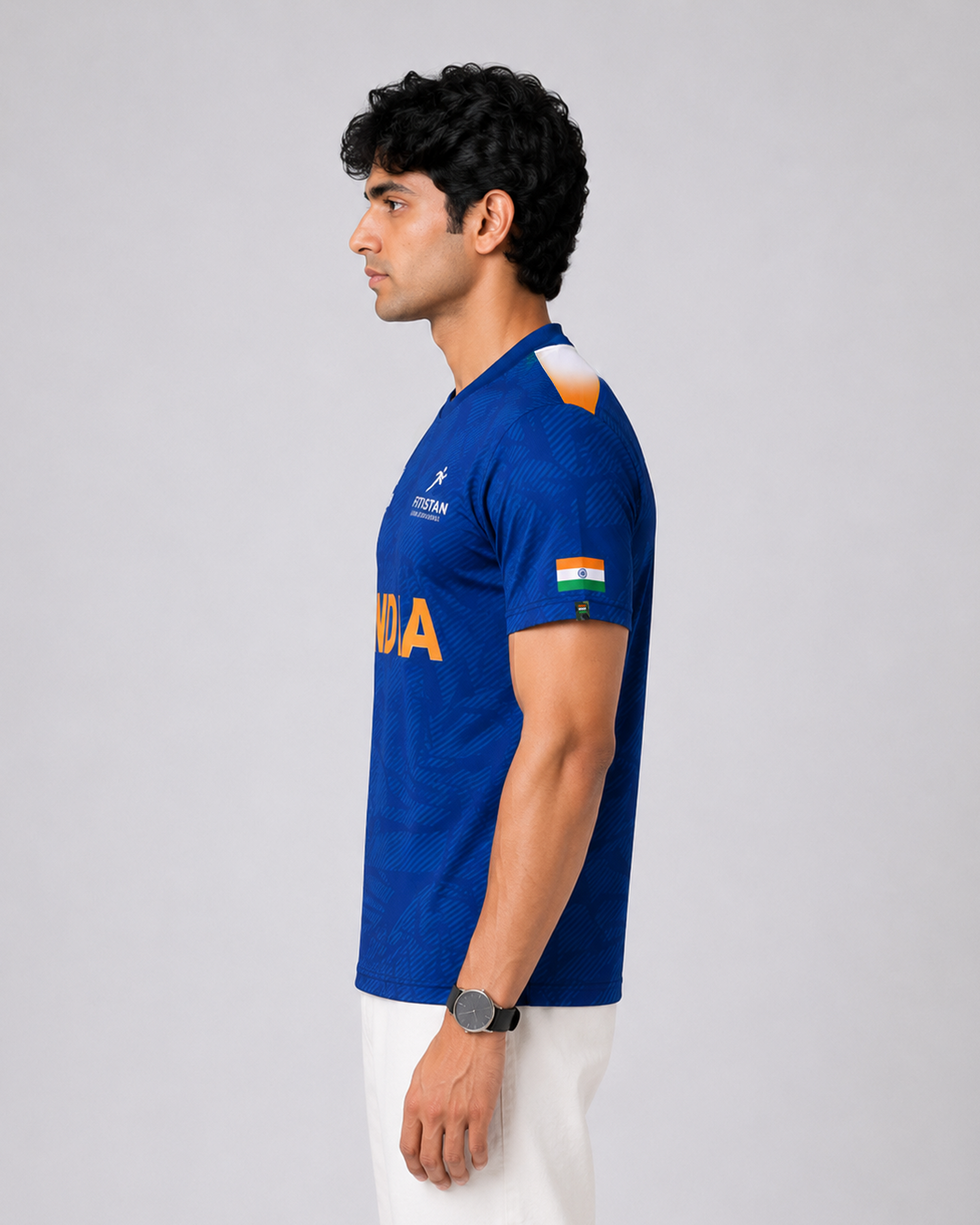 Blue India Print Round Neck Dri-Fit T-Shirt | Custom Name/Number Tee