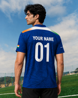 Blue India Print Round Neck Dri-Fit T-Shirt | Custom Name/Number Tee