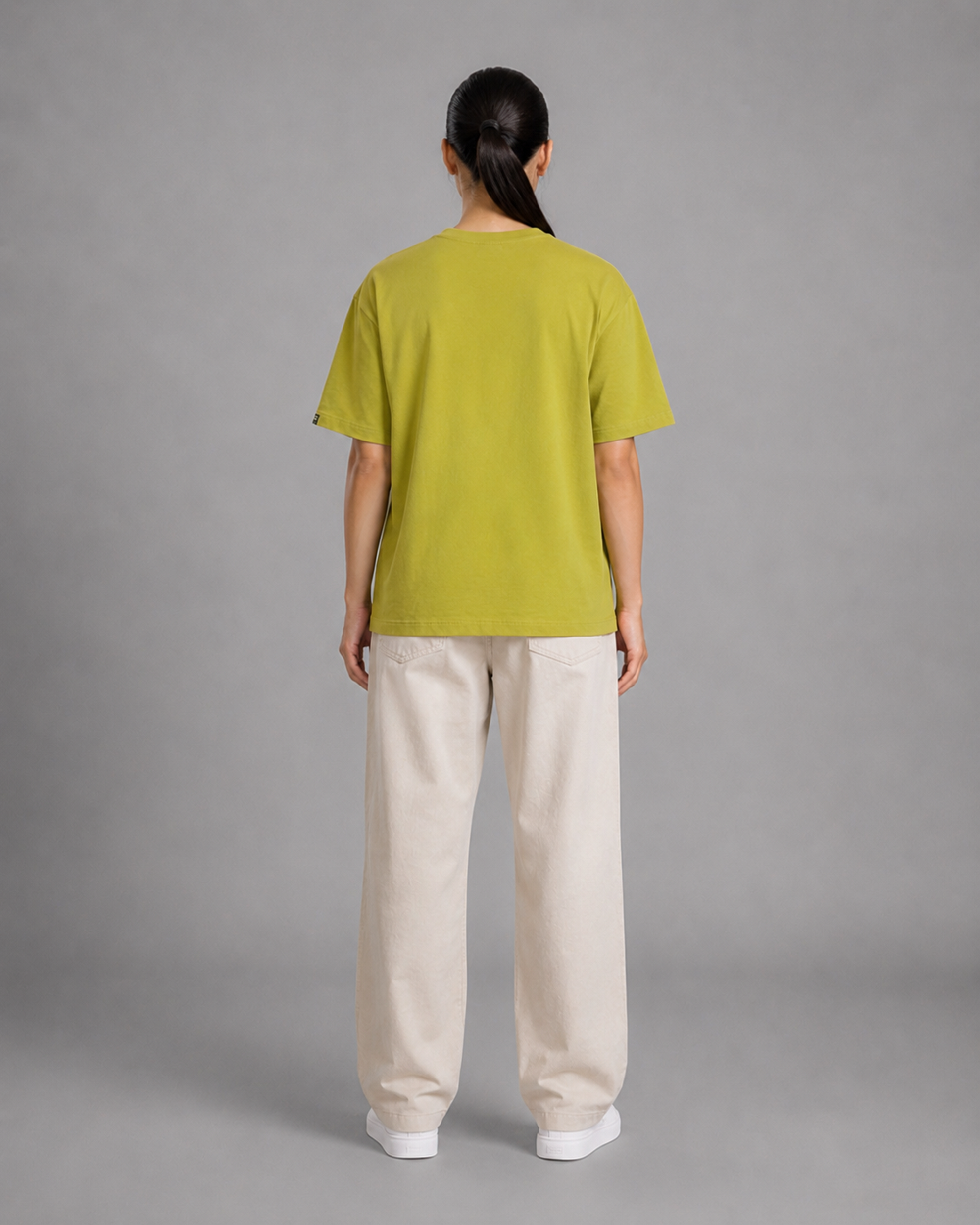 Khaki Green Embroidered Cotton T-Shirt | 220 GSM Round Neck Relaxed Fit Tee
