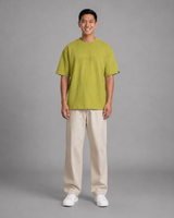 Khaki Green Embroidered Cotton T-Shirt | 220 GSM Round Neck Relaxed Fit Tee