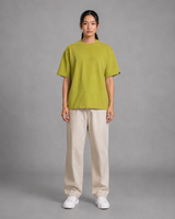 Khaki Green Embroidered Cotton T-Shirt | 220 GSM Round Neck Relaxed Fit Tee