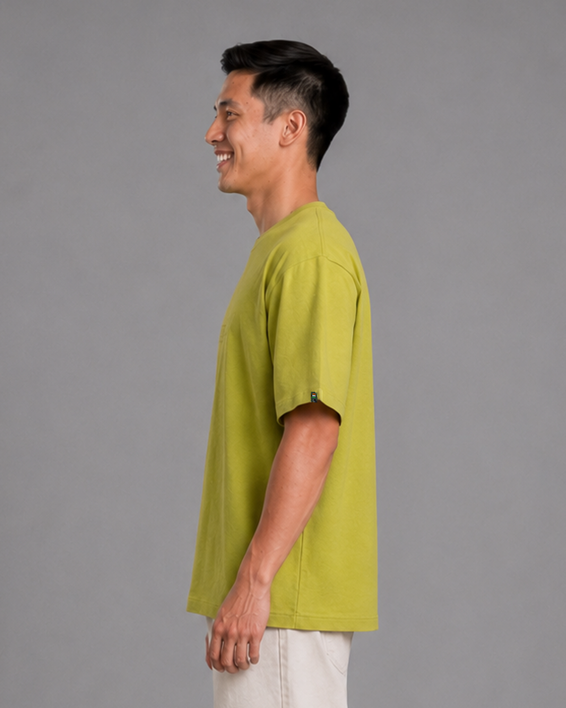 Khaki Green Embroidered Cotton T-Shirt | 220 GSM Round Neck Relaxed Fit Tee