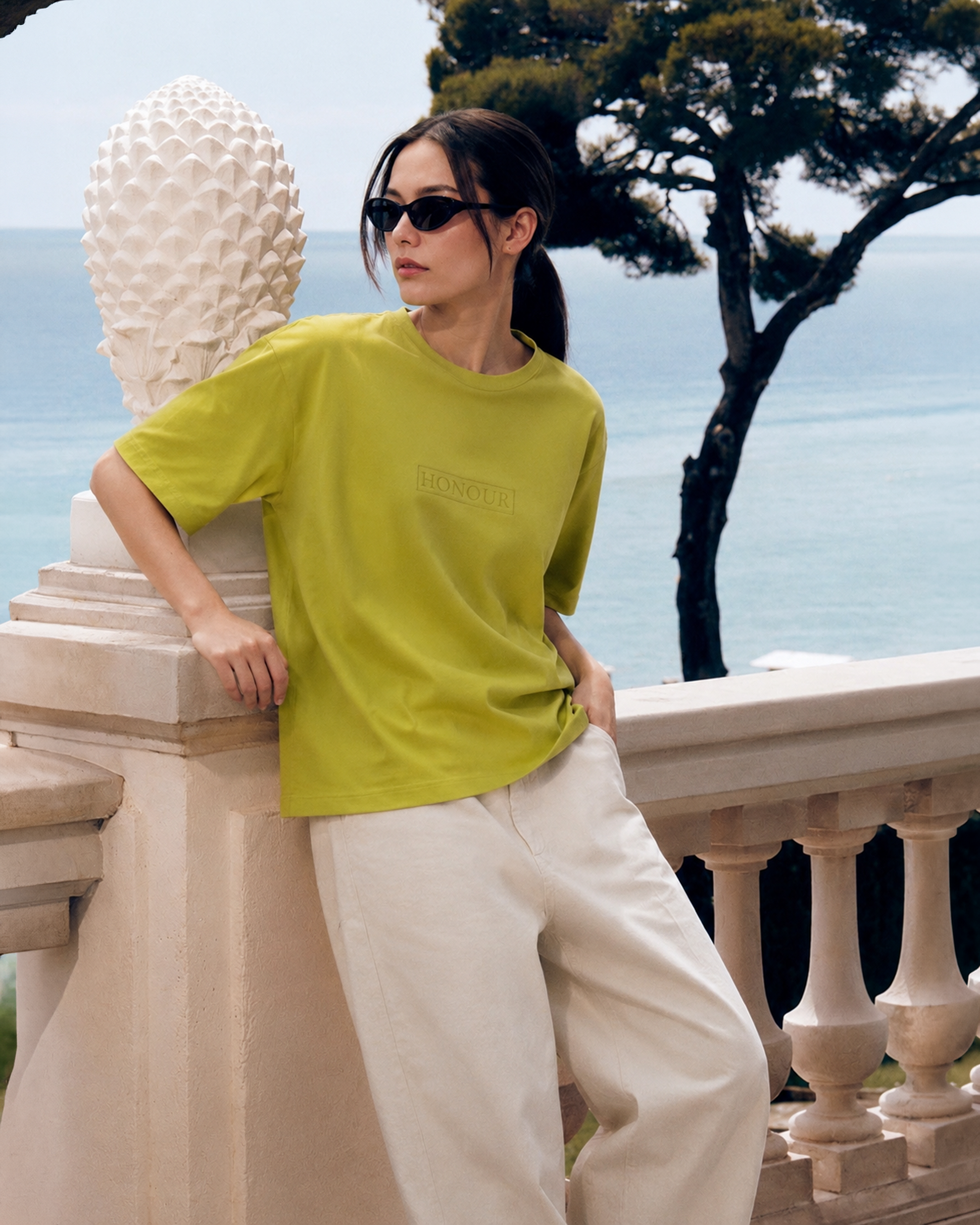 Khaki Green Embroidered Cotton T-Shirt | 220 GSM Round Neck Relaxed Fit Tee