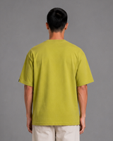 Khaki Green Embroidered Cotton T-Shirt | 220 GSM Round Neck Relaxed Fit Tee