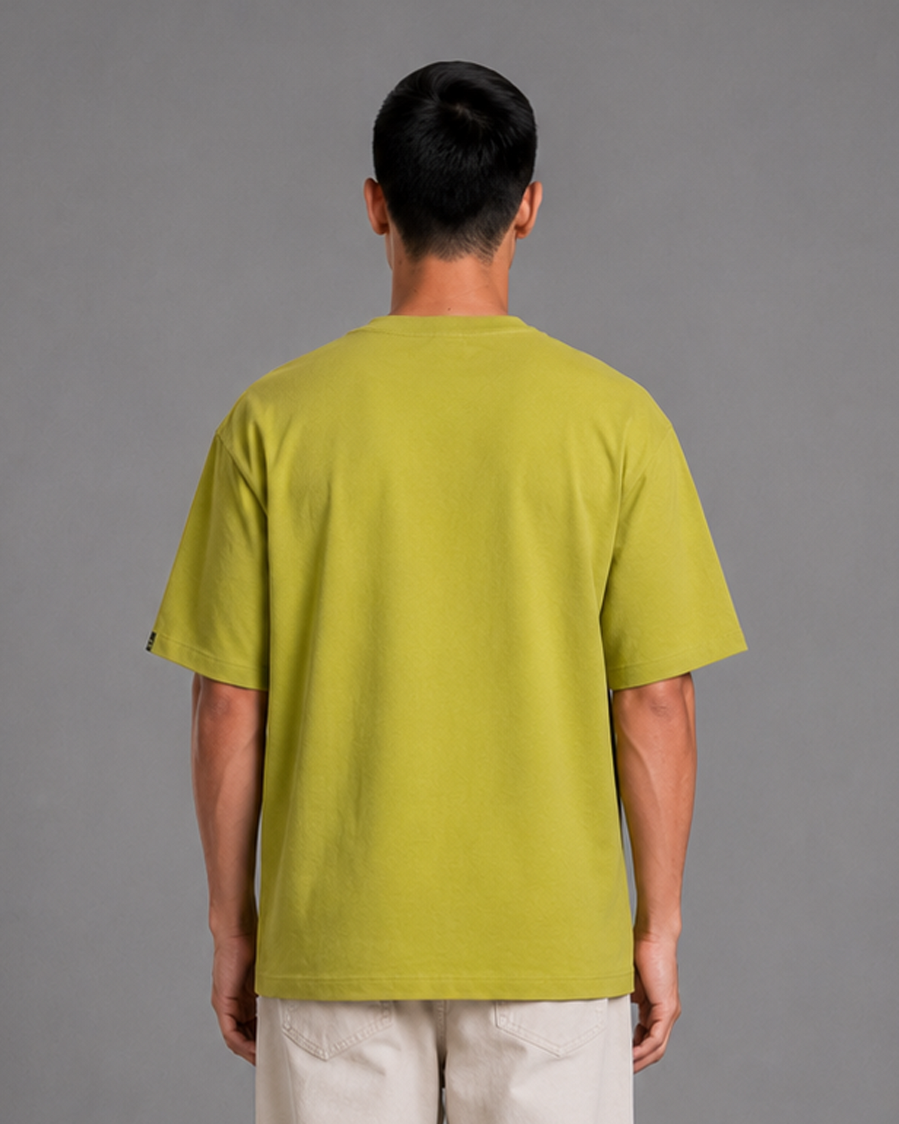 Khaki Green Embroidered Cotton T-Shirt | 220 GSM Round Neck Relaxed Fit Tee