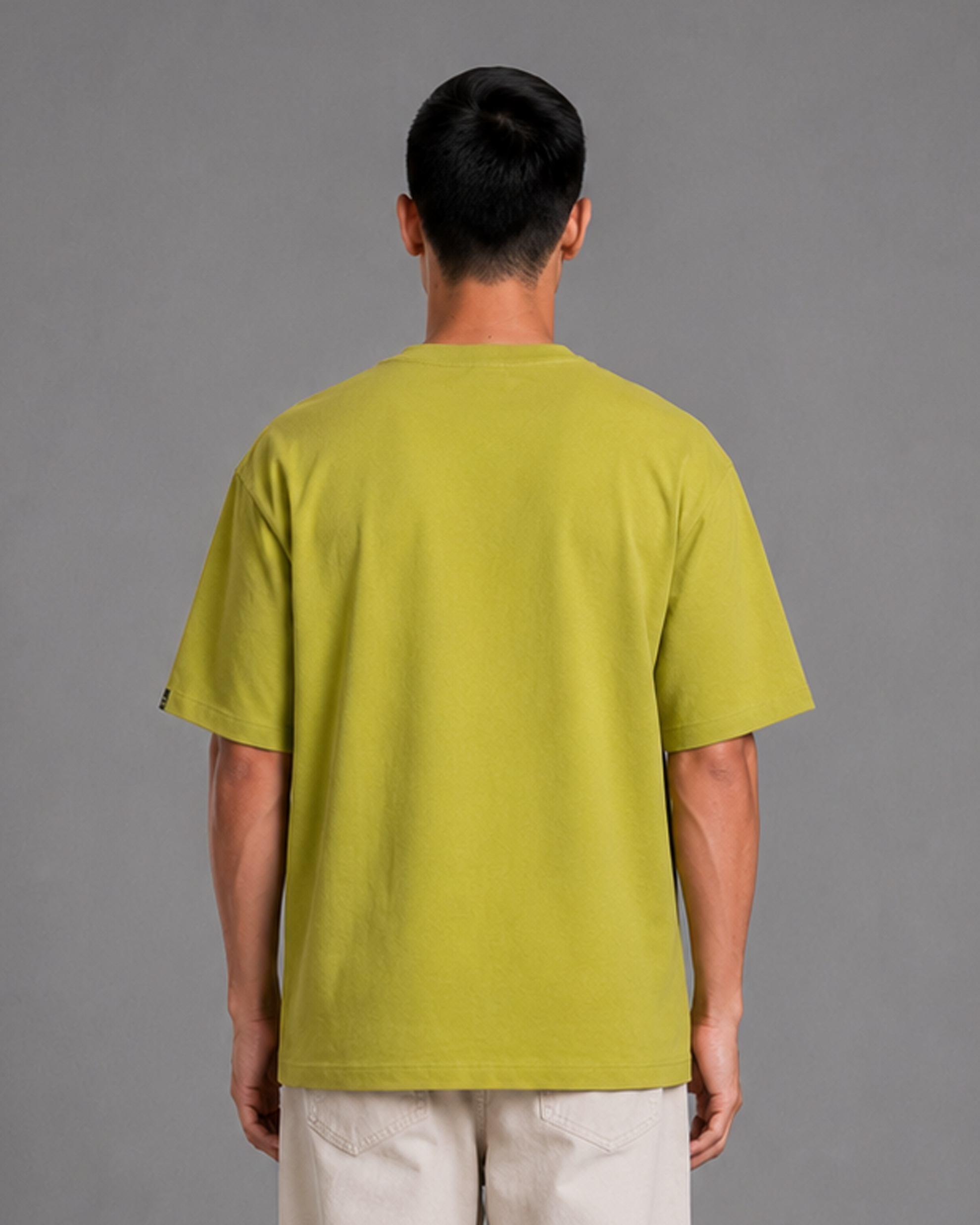Khaki Green Embroidered Cotton T-Shirt | 220 GSM Round Neck Relaxed Fit Tee