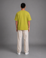 Khaki Green Embroidered Cotton T-Shirt | 220 GSM Round Neck Relaxed Fit Tee