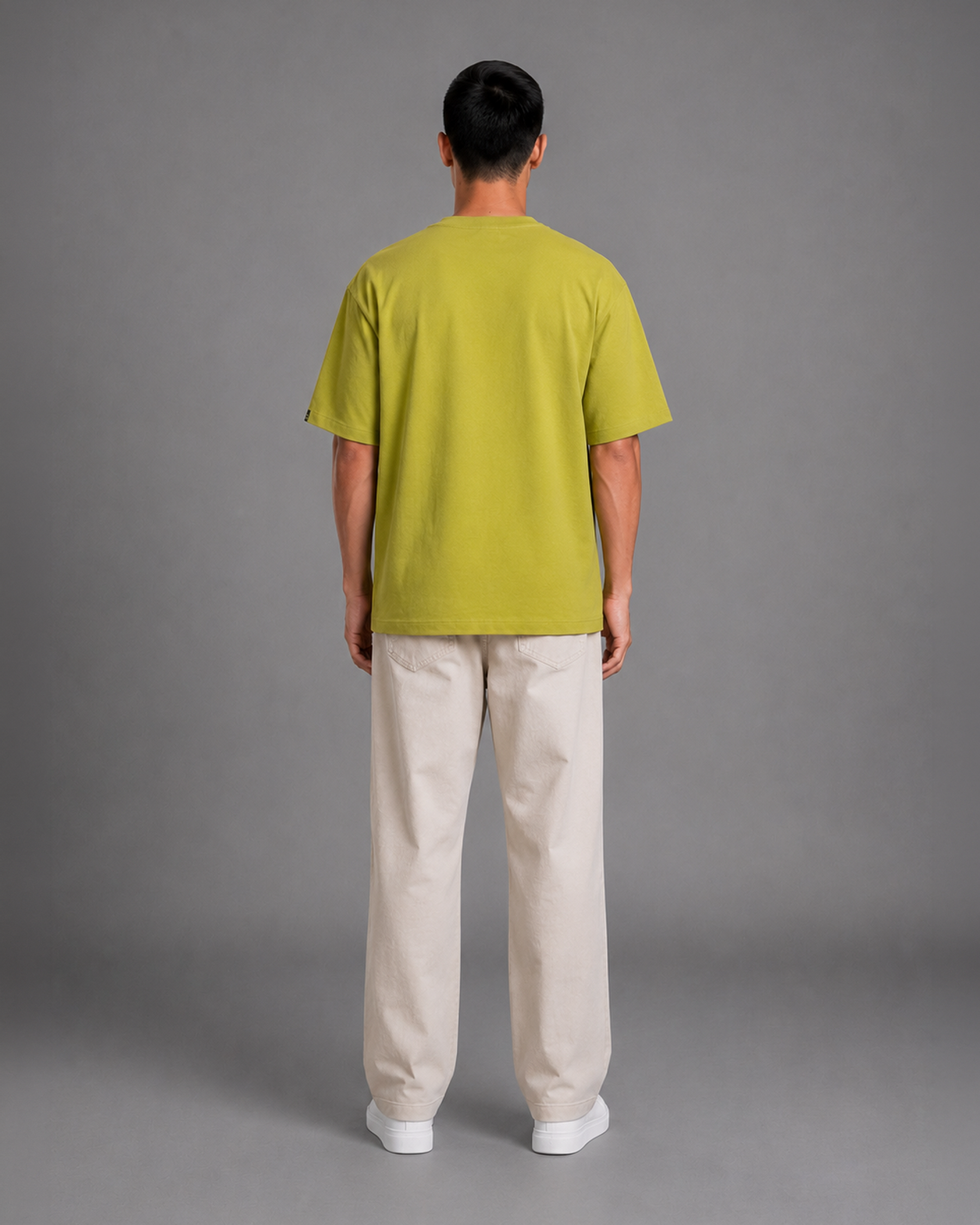 Khaki Green Embroidered Cotton T-Shirt | 220 GSM Round Neck Relaxed Fit Tee