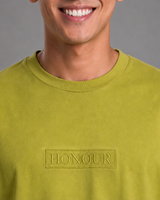 Khaki Green Embroidered Cotton T-Shirt | 220 GSM Round Neck Relaxed Fit Tee