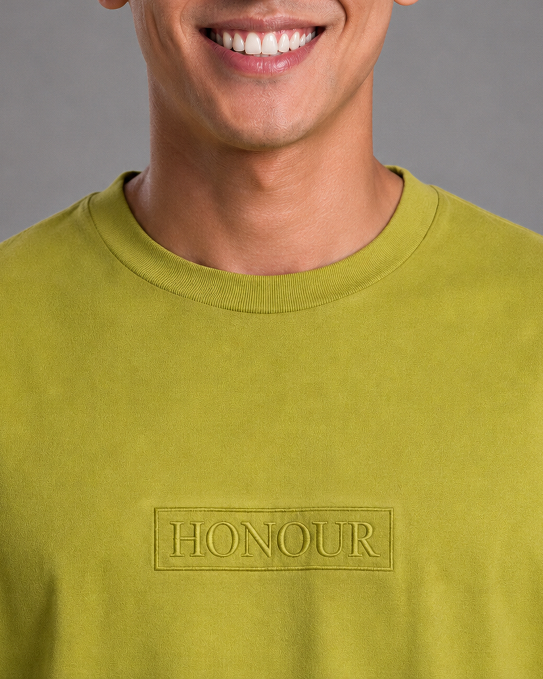 Khaki Green Embroidered Cotton T-Shirt | 220 GSM Round Neck Relaxed Fit Tee