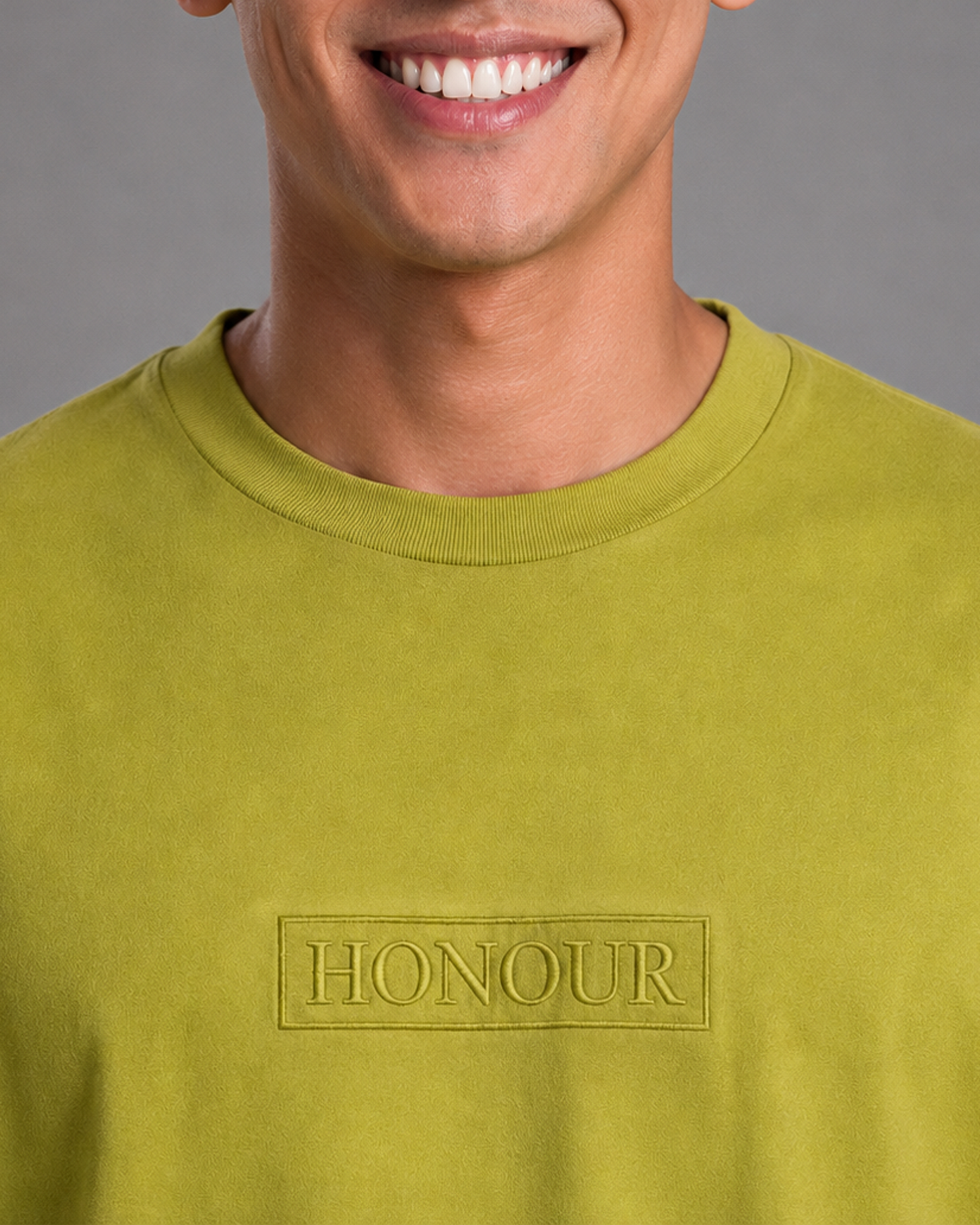 Khaki Green Embroidered Cotton T-Shirt | 220 GSM Round Neck Relaxed Fit Tee