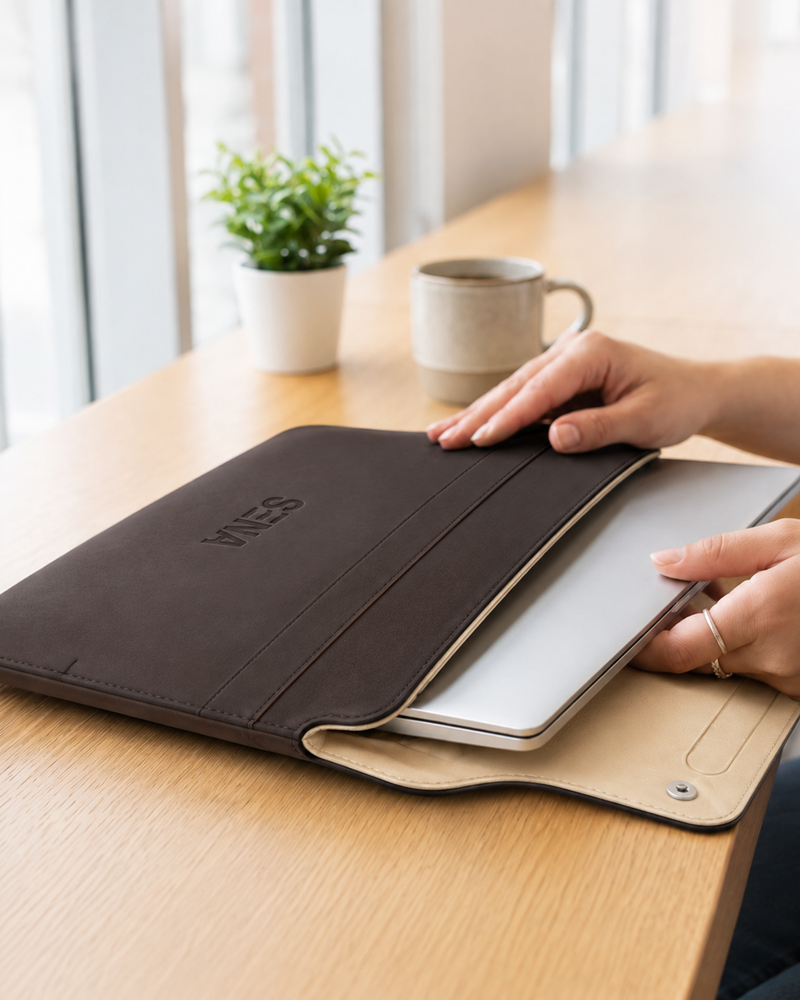 SENA Faux Leather Laptop Sleeve Brown