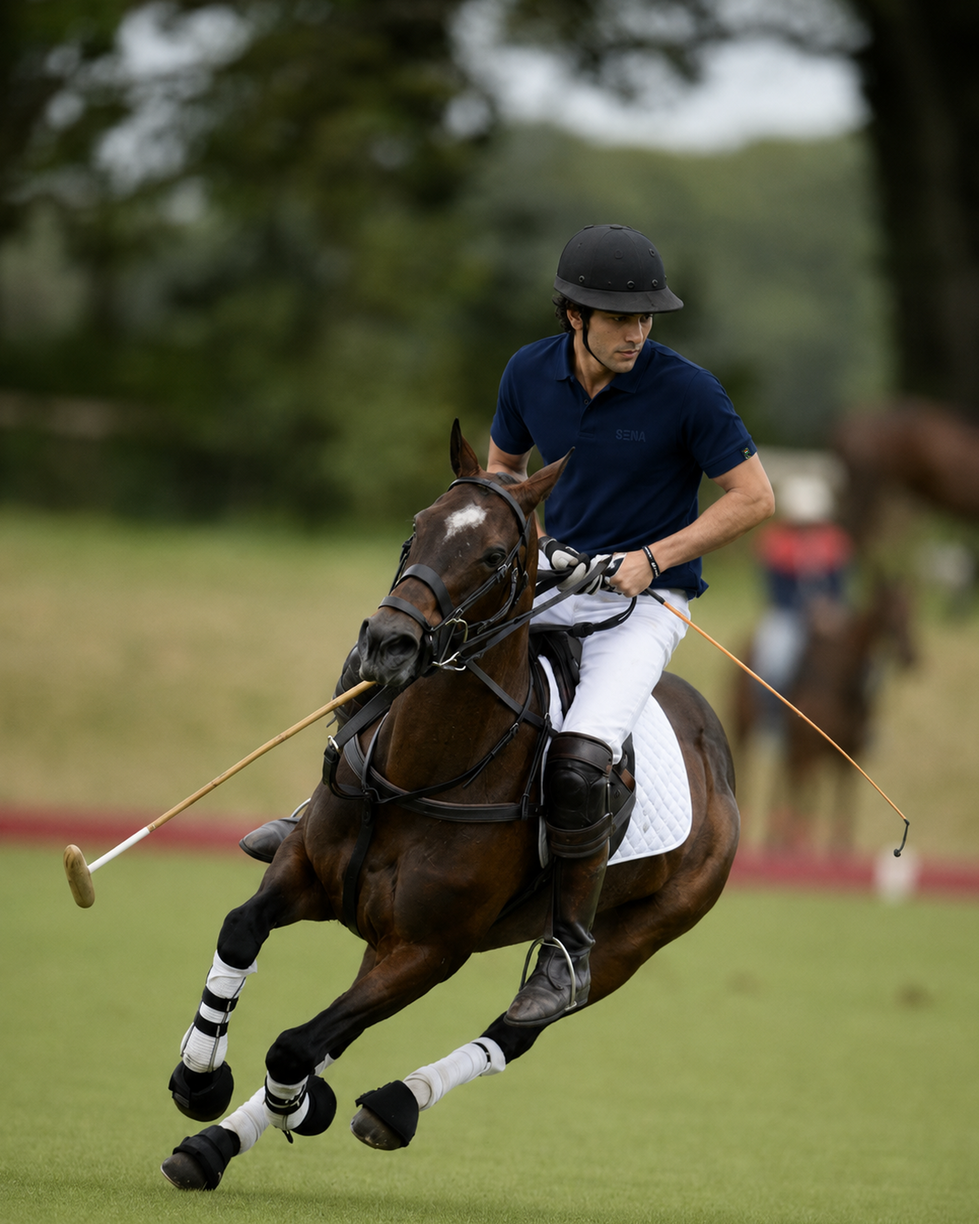 Navy Blue Half Sleeves Embroidered Polo