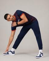 Navy & Orange Hexagonal Camouflage T-Shirt | 190 GSM Dri-Fit | Contrast Trim Athleisure