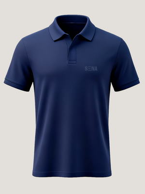 Navy Blue Half Sleeves Embroidered Polo