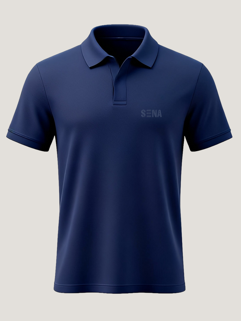 Navy Blue Half Sleeves Embroidered Polo