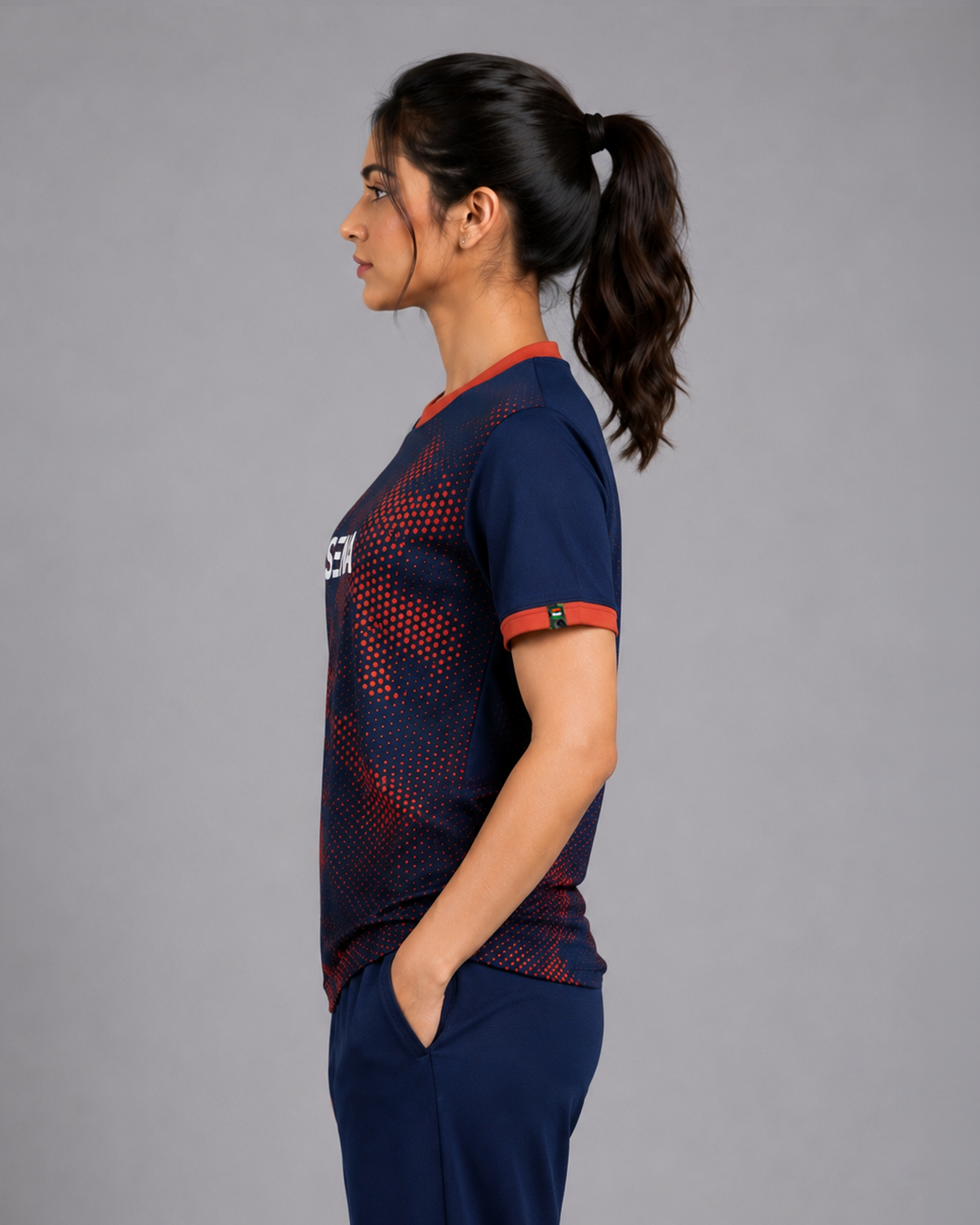 Navy & Orange Hexagonal Camouflage T-Shirt | 190 GSM Dri-Fit | Contrast Trim Athleisure