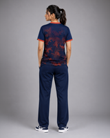 Navy & Orange Hexagonal Camouflage T-Shirt | 190 GSM Dri-Fit | Contrast Trim Athleisure