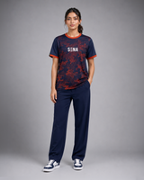 Navy & Orange Hexagonal Camouflage T-Shirt | 190 GSM Dri-Fit | Contrast Trim Athleisure