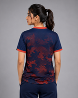 Navy & Orange Hexagonal Camouflage T-Shirt | 190 GSM Dri-Fit | Contrast Trim Athleisure