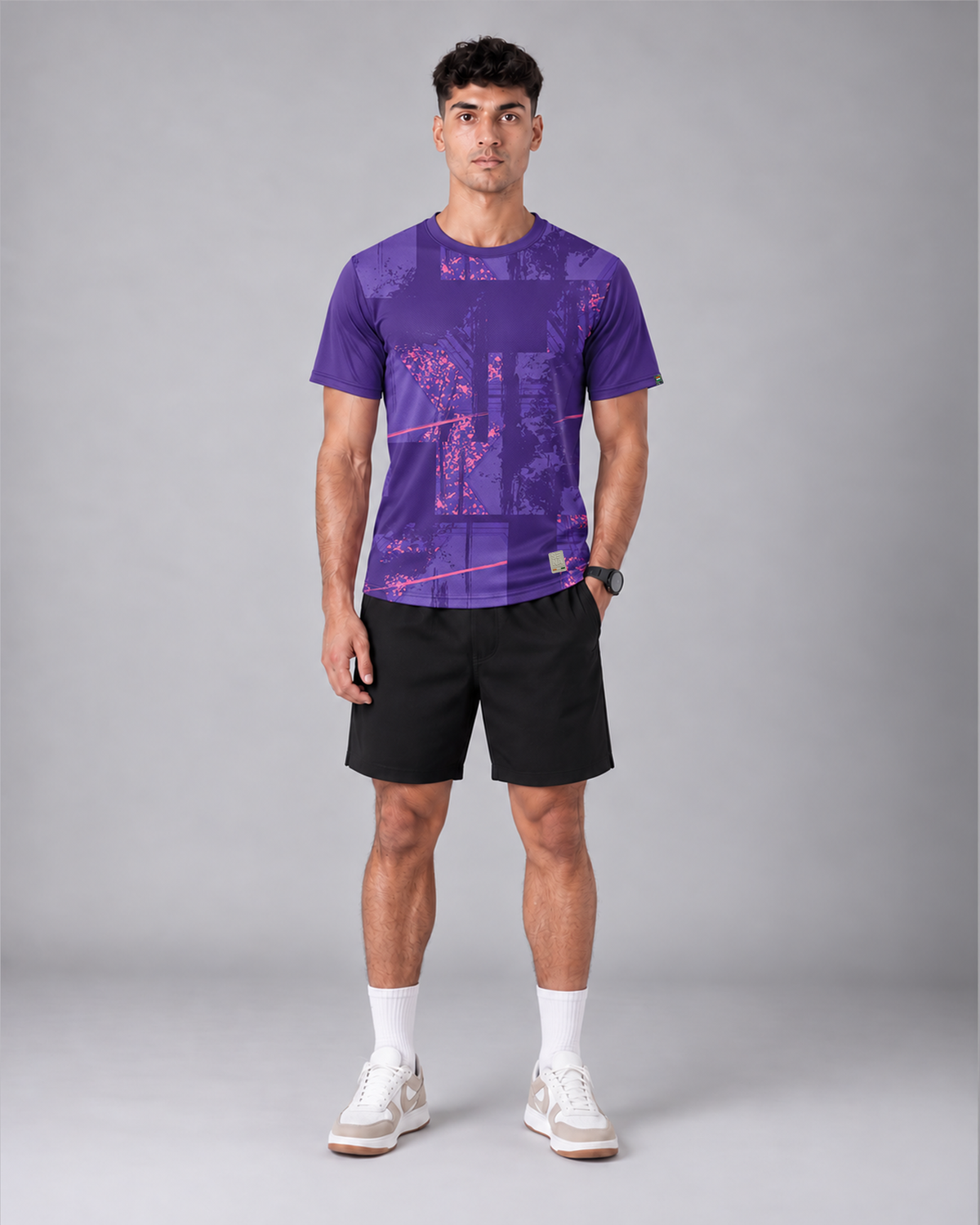 Purple Abstract Graphic Round Neck T-Shirt | 180 GSM Dri-Fit Athleisure Tee