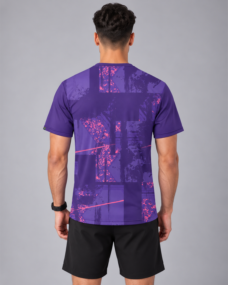 Purple Abstract Graphic Round Neck T-Shirt | 180 GSM Dri-Fit Athleisure Tee