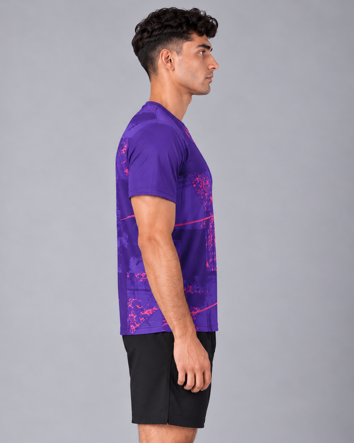 Purple Abstract Graphic Round Neck T-Shirt | 180 GSM Dri-Fit Athleisure Tee