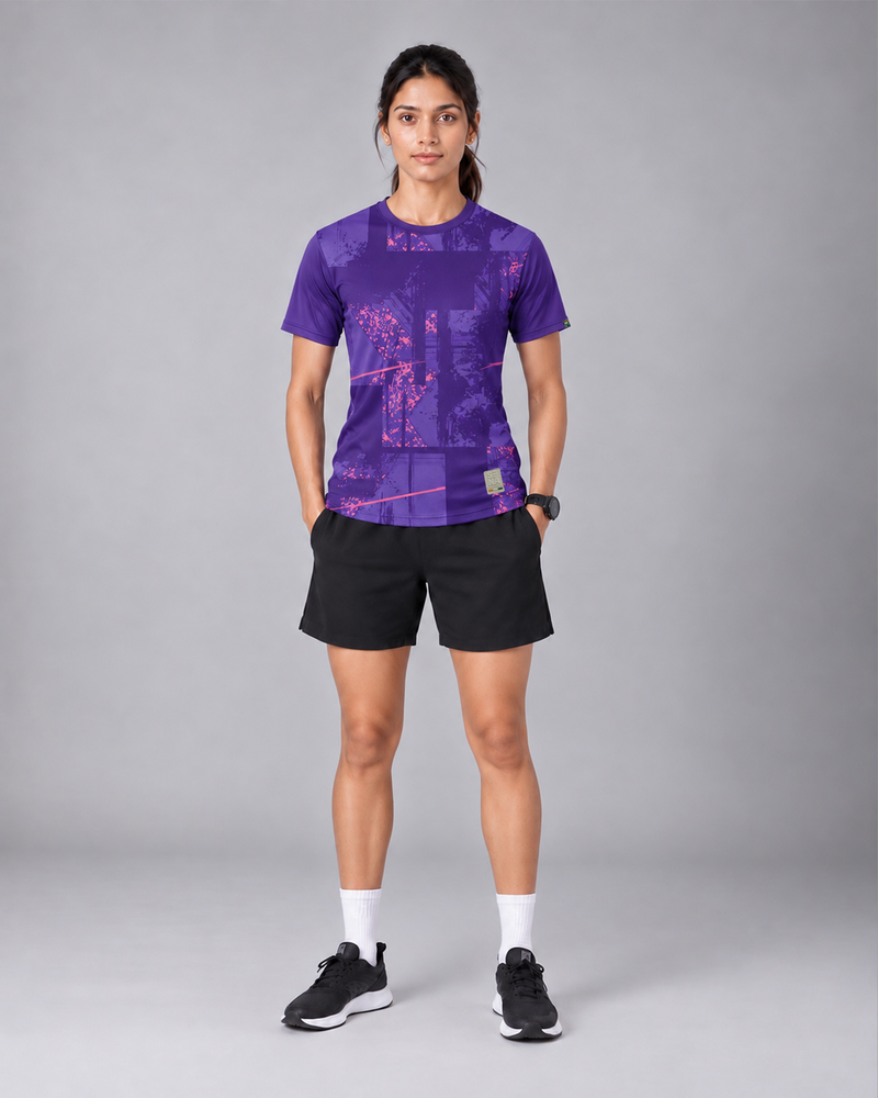 Purple Abstract Graphic Round Neck T-Shirt | 180 GSM Dri-Fit Athleisure Tee