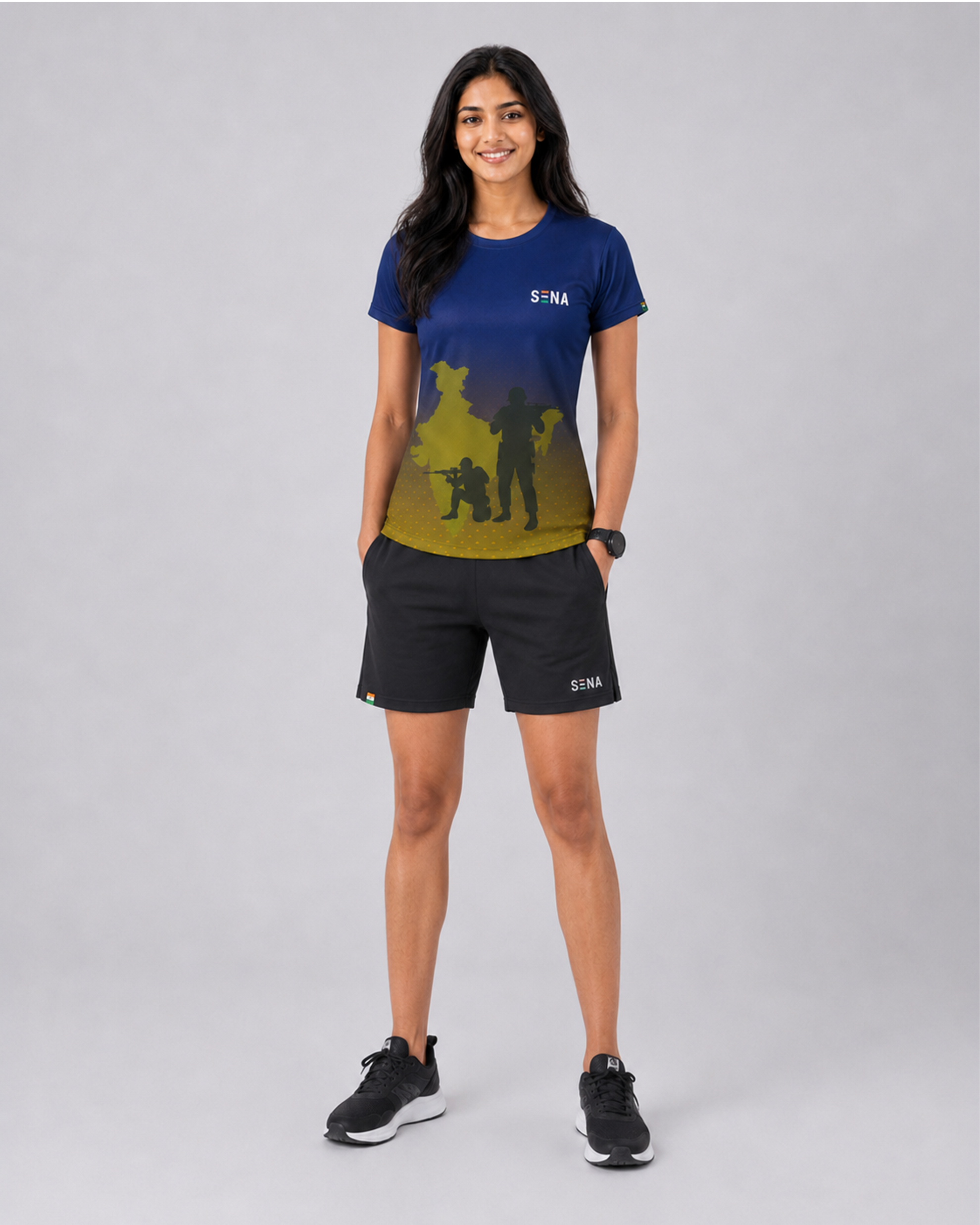 Patriotic Soldier Print Navy Yellow Dri Fit T-Shirt | High-Performance Athleisure Tee